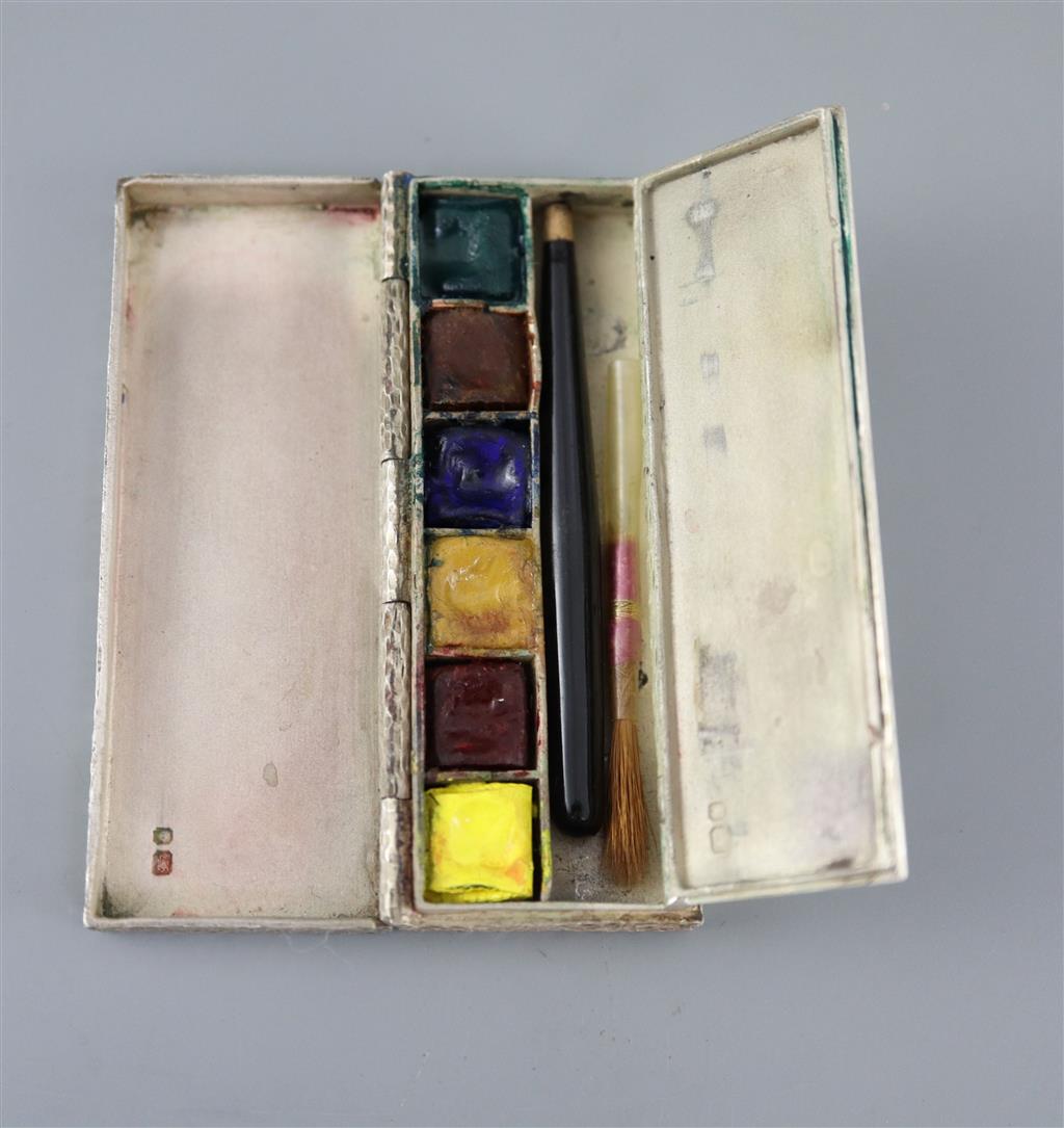 A 1970s textured silver rectangular paint box and brush for Rowney, to commemorate the Queens Silver Jubilee,